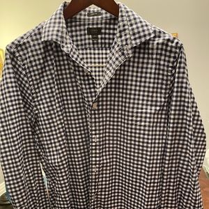 J. Crew dark blue gingham dress shirt. Barely used.